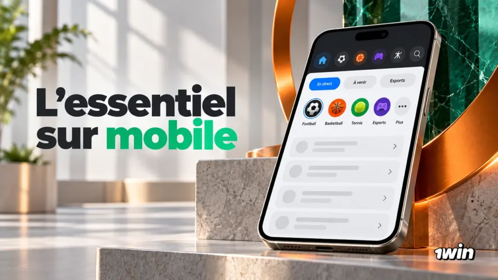 Téléphone présentant une interface sportive et des catégories de navigation.