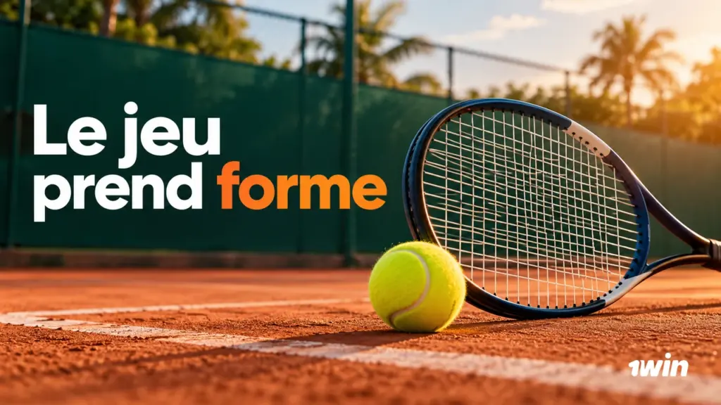 Raquette et balle sur un court de tennis.